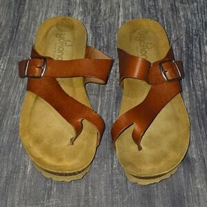 Yokono Brown Leather Strap Cork‎ Footbed Thong Sandals Women's Size 9 Spain